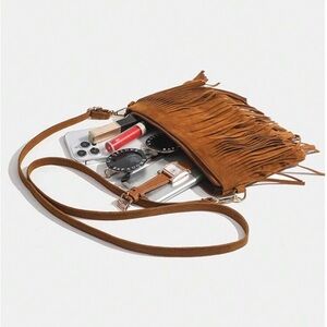 Elegant Brown Fringe Crossbody Bag